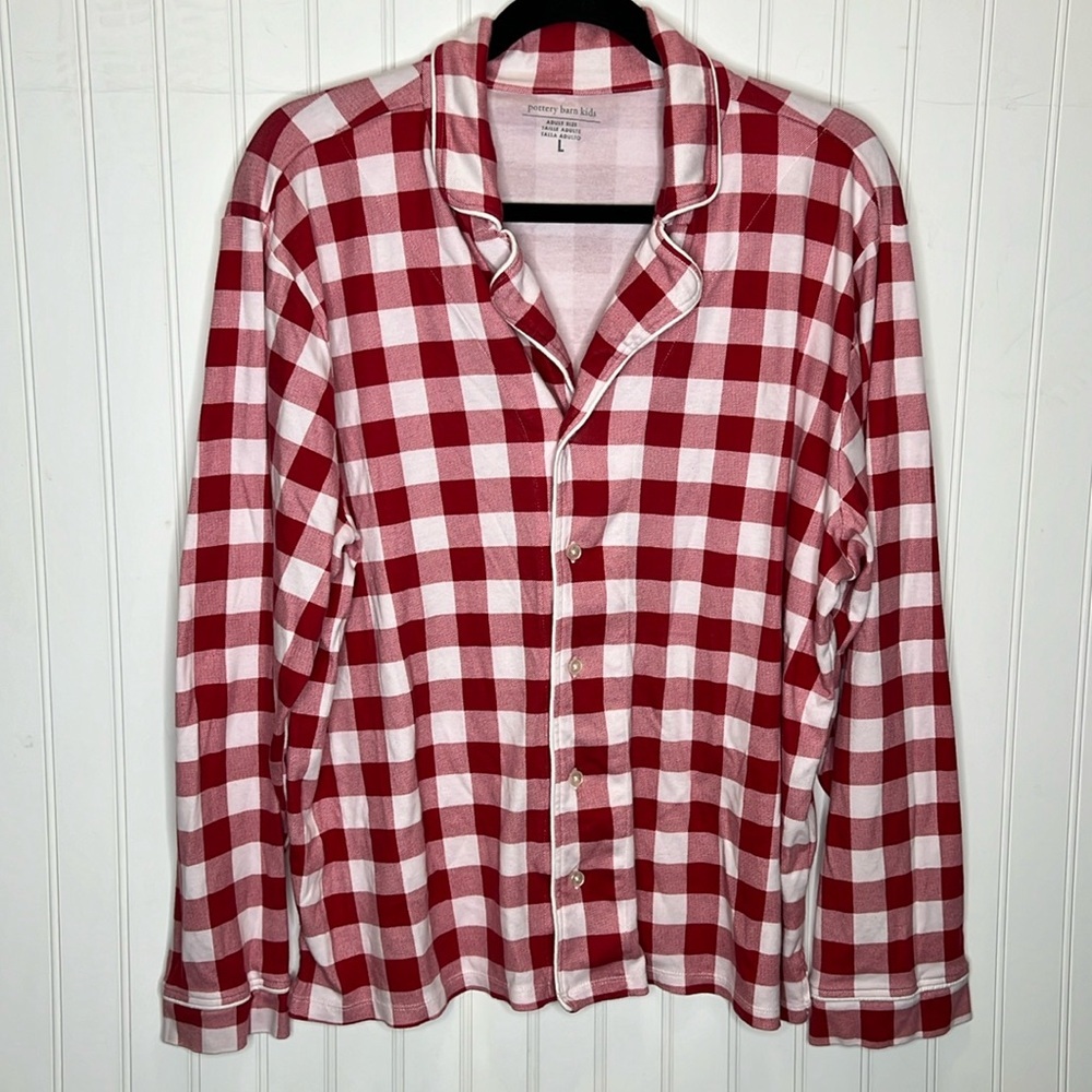 Pottery Barn Kids Adult Size Silky Tencel Check Pajama Top Size Large